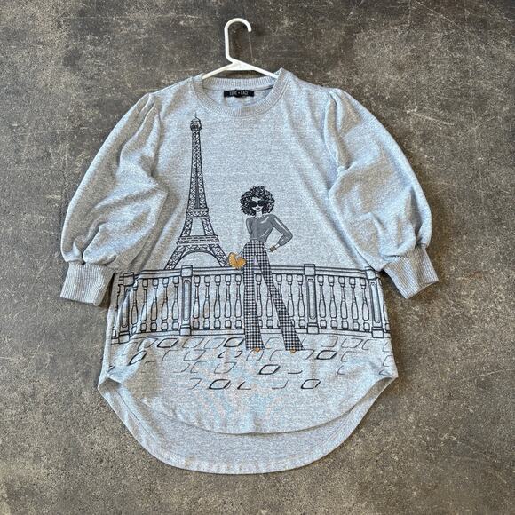 Love Lace Sweater Womens S Girl Eiffel Tower Round Neck 3/4 Lantern Sleeve - Picture 1 of 9